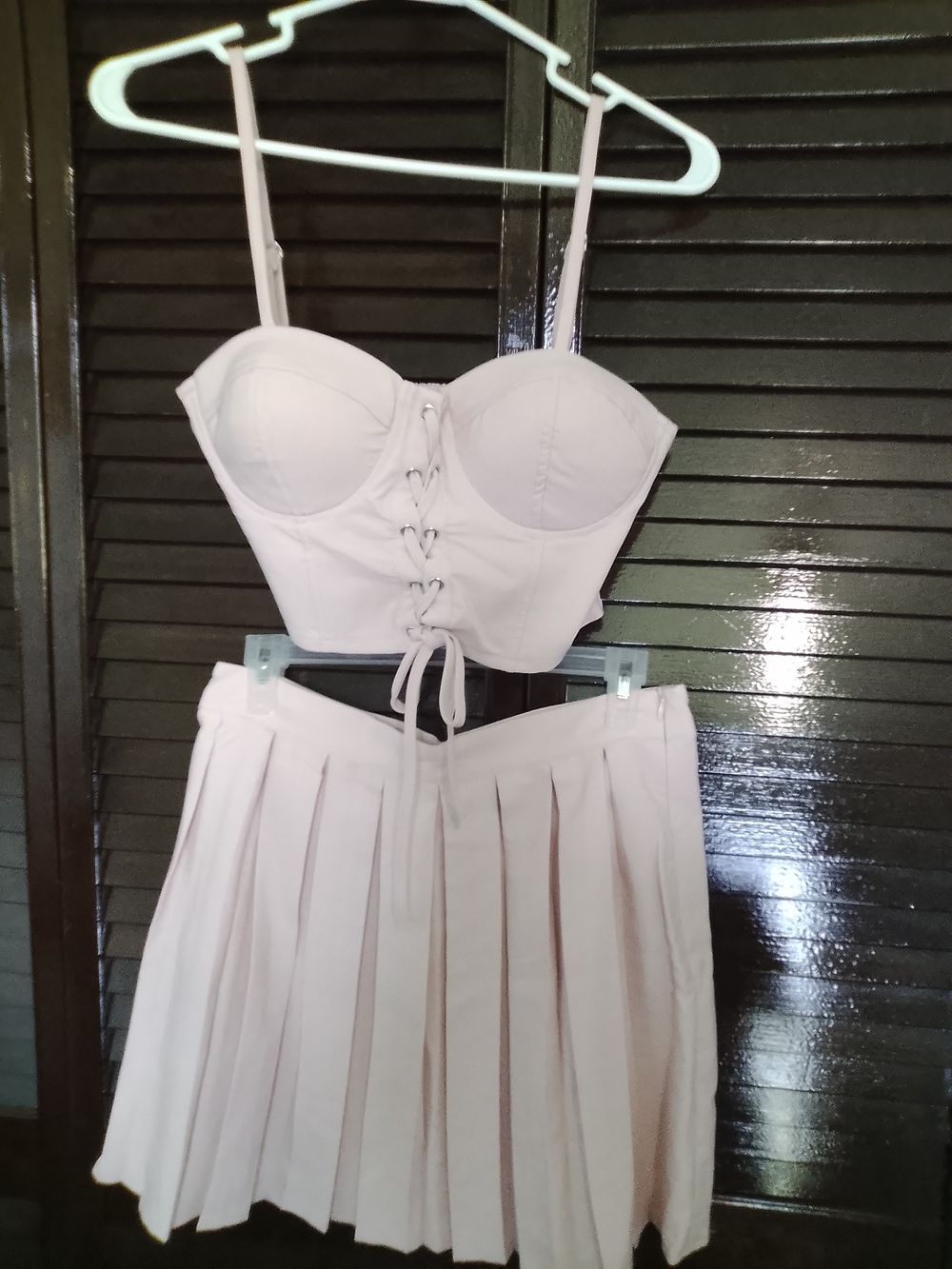 Haute Monde Light Pink Lace-Up Bustier and Pleated Skirt Set
